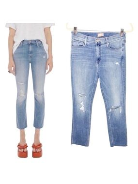 MOTHER Denim The Mid Rise Dazzler Ankle Fray Size 29 Weekend Kitten Wash